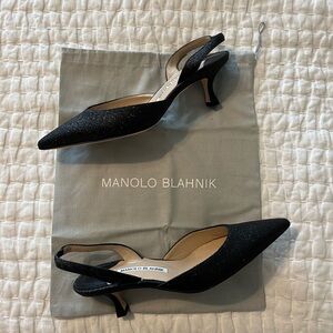 Manolo Blahnik Carolyne Glitter Slingback Kitten Heels (8.5)